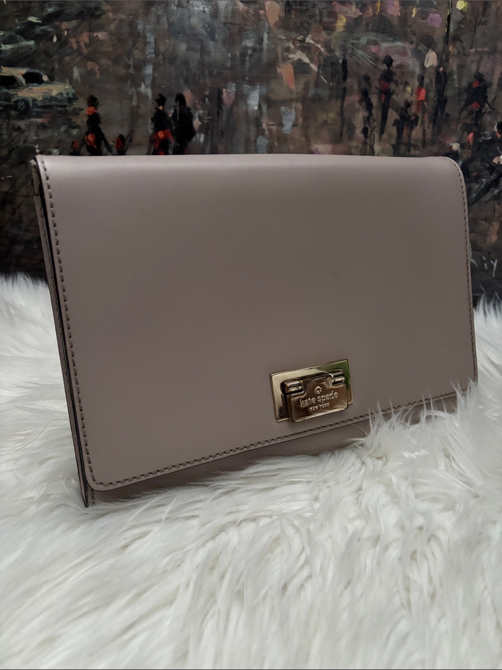 Kate Spade Blush Leather clutch with Gold Clasp